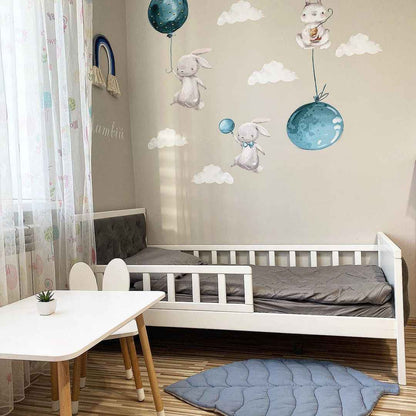 Bunnies Flying Wall Decals (Blue)