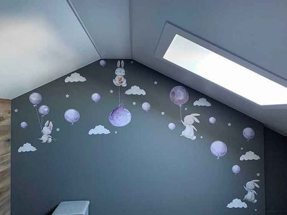 Bunnies Flying Wall Decals (purple)