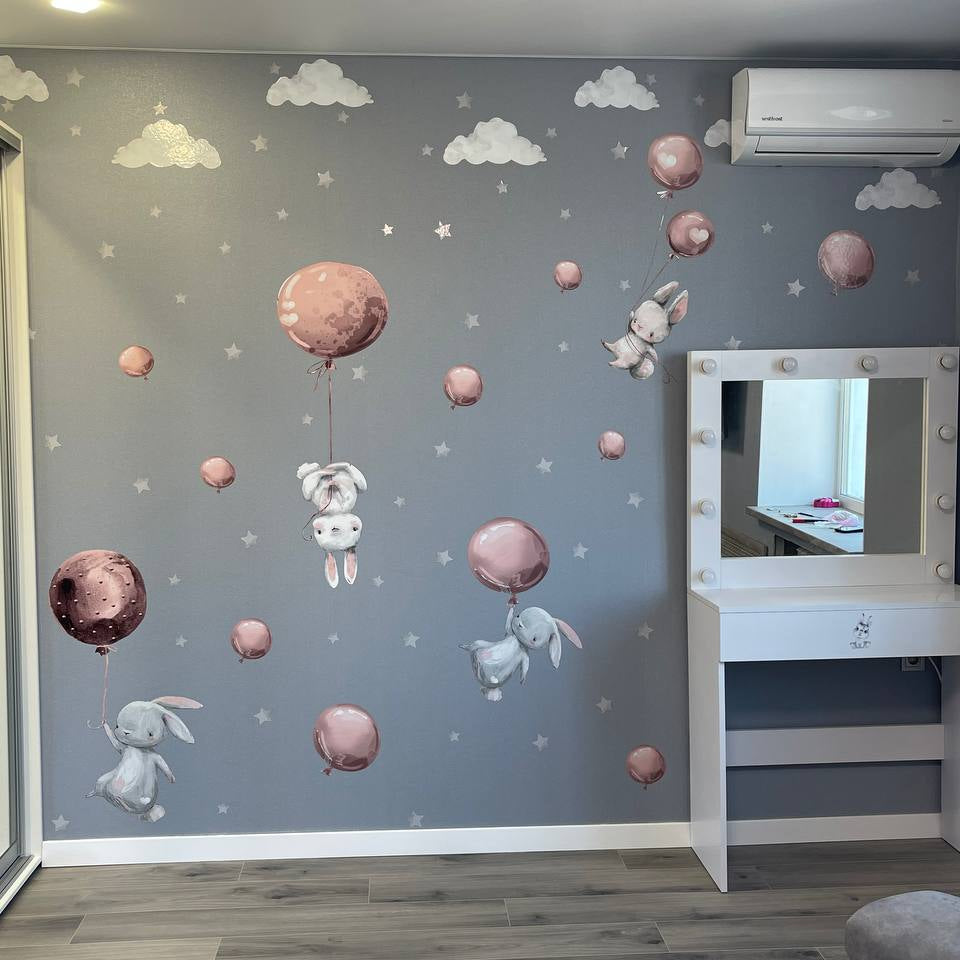 Bunnies Flying Wall Decals