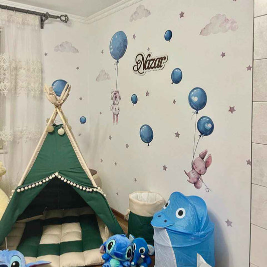 Bunnies Flying Wall Decals (Blue)