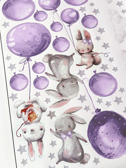 Bunnies Flying Wall Decals (purple)