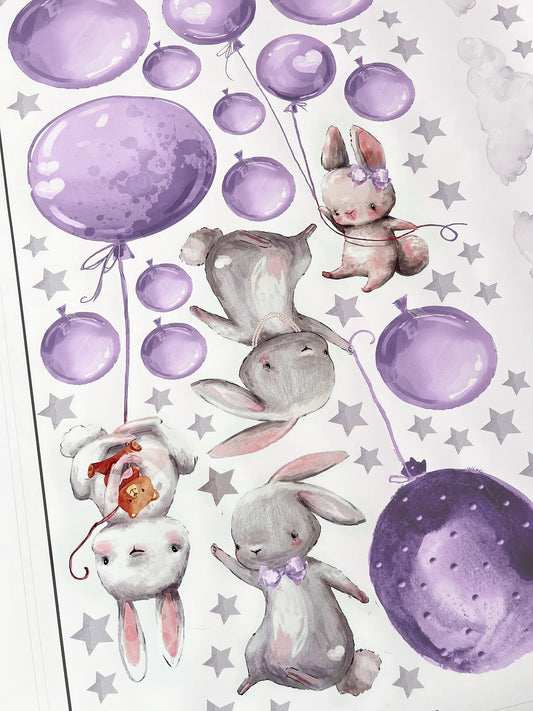 Bunnies Flying Wall Decals (purple)