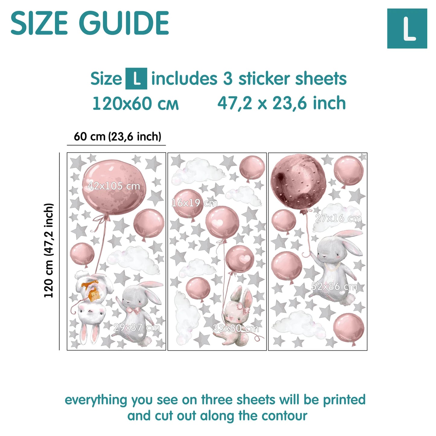 Bunnies Flying Wall Decals (purple)