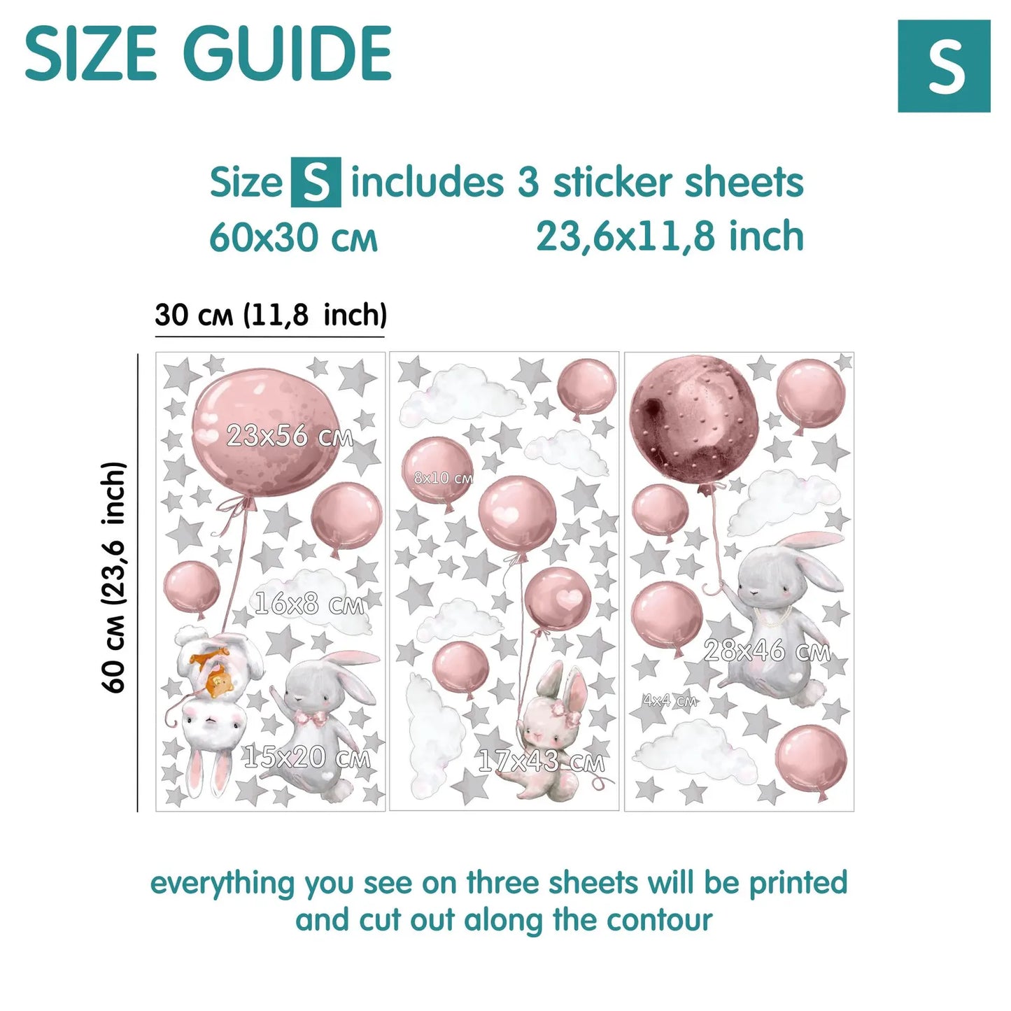 Bunnies Flying Wall Decals (purple)