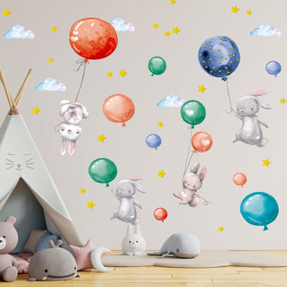 Bunnies Flying Wall Decals (colorful)
