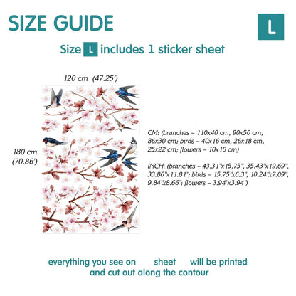 Swallow and Cherry Blossom Wall Decals