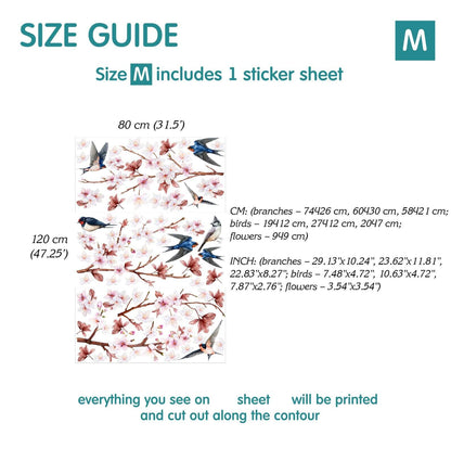 Swallow and Cherry Blossom Wall Decals