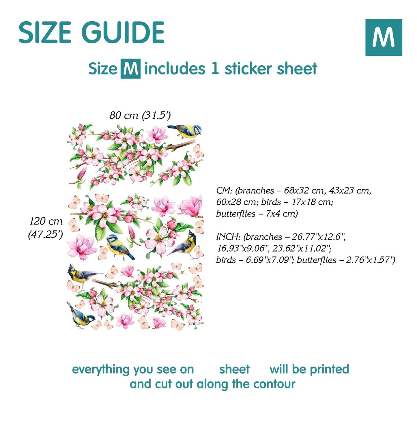 Apple Blossom Bird Wall Decals