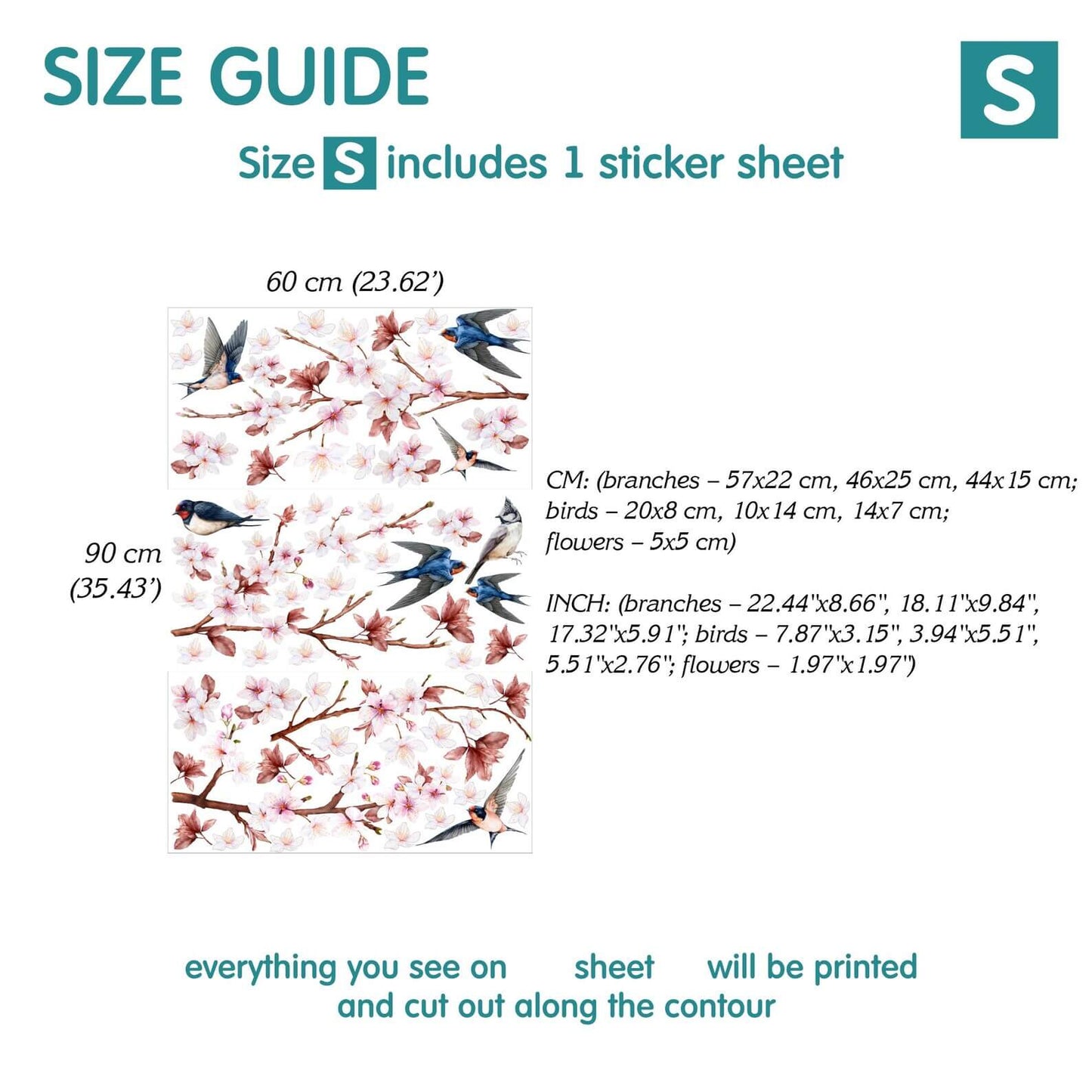 Swallow and Cherry Blossom Wall Decals