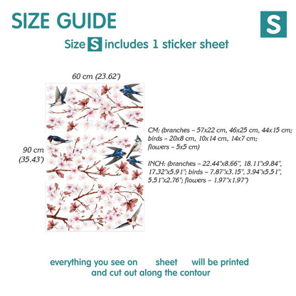 Swallow and Cherry Blossom Wall Decals
